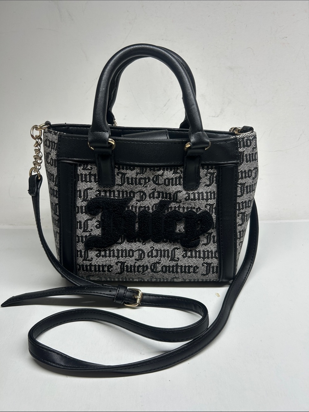 Juicy Couture Black and Cream Logo Jacquard Satchel